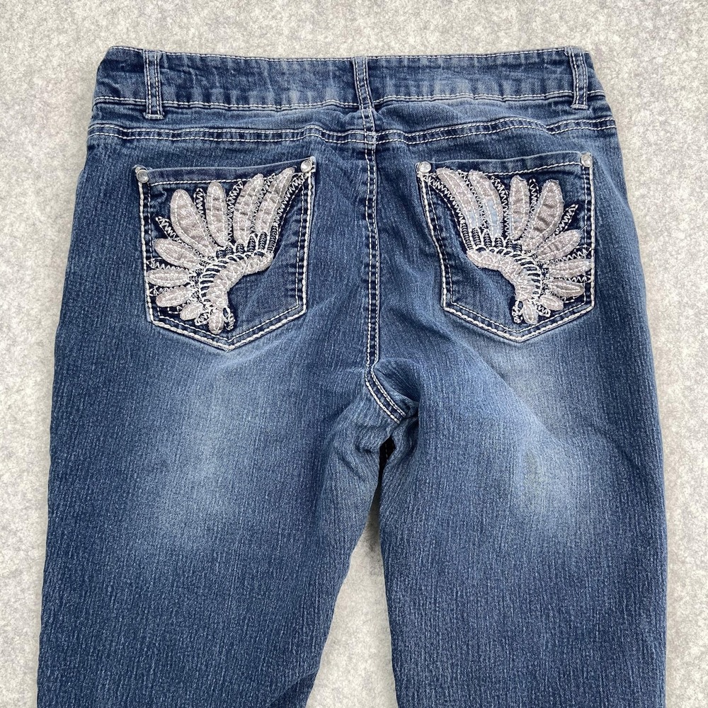 Faded Glory Bootcut Jeans Womens 12P (30x27) Blue Lace Embroidered Stretch